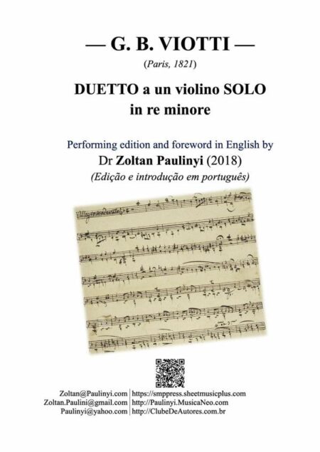 Duetto A Un Violino Solo In Re Minore (dueto Para Um Violino Só Em Ré Menor, Prefácio Em Português), Duet For Solo Violin In D Minor (foreword In English) Ed. Zoltan Paulinyi:Partitura